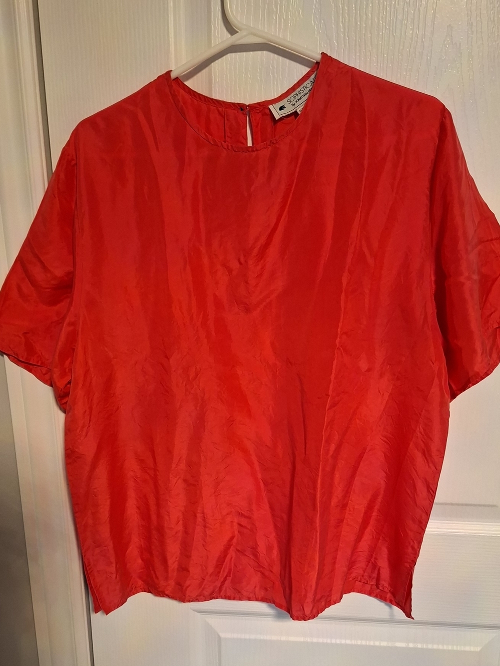 Bright Red Short‎ Sleeve Silk Top